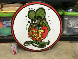 Old " Rat Fink " Large,  Heavy Double Sided Porcelain Sign,  (dated 1961) 24 " Inch
