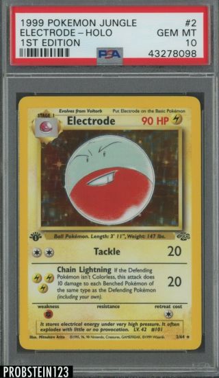 1999 Pokemon Jungle 1st Edition 2 Electrode - Holo Psa 10 Gem