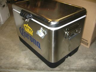 CORONA EXTRA BEER IN THE BOX METAL ICE COOLER WITH OPENER BY COLEMAN STEEL 4