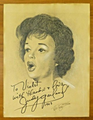 1963 Judy Garland Signed Art 12x16