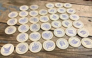 105 Antique Clay Poker Chips - Indian Head - Eagle - Horseshoe - Gambling - Rare 4