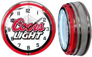 Coors Light Beer 19 " Double Neon Clock Red Neon Man Cave
