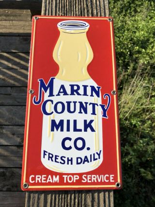 1930’s Marin County Milk Co.  Porcelain Sign 6”x12” (a2) Milk Bottle