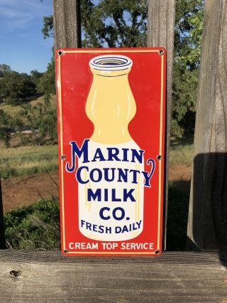 1930’s MARIN COUNTY MILK CO.  Porcelain Sign 6”x12” (A2) Milk Bottle 2