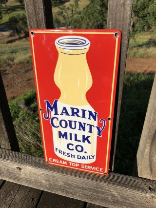 1930’s MARIN COUNTY MILK CO.  Porcelain Sign 6”x12” (A2) Milk Bottle 3