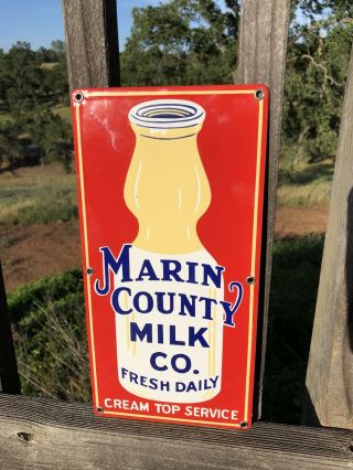 1930’s MARIN COUNTY MILK CO.  Porcelain Sign 6”x12” (A2) Milk Bottle 4