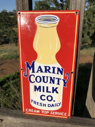 1930’s MARIN COUNTY MILK CO.  Porcelain Sign 6”x12” (A2) Milk Bottle 5