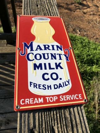 1930’s MARIN COUNTY MILK CO.  Porcelain Sign 6”x12” (A2) Milk Bottle 7