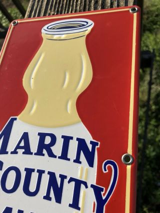 1930’s MARIN COUNTY MILK CO.  Porcelain Sign 6”x12” (A2) Milk Bottle 8