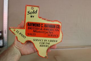 Motorcycle Sales Service Texas Porcelain Metal Sign Raymond British American 66