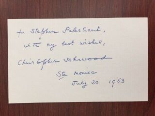 Christopher Isherwood Handwritten Note Signed By Author Sending His Autograph