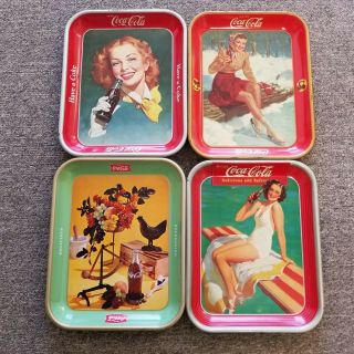 4x 1939,  1941,  1948,  1957 Coca Cola Coke Metal Serving Tray Rooster 2