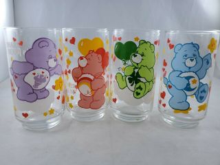 4 Care Bears 1986 5in Tall Glasses " Those Characters From Cleveland Inc.  Cheer,