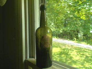 Ellenville Glass Green 1860s Whiskey Bottle With Partial Label Crude