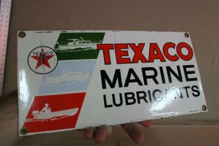 Texaco Marine Lubricants Porcelain Metal Dealer Sign Boat Marine Service Gas Oil