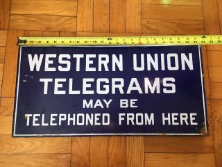 Weatern Union Telegrams May Be Telephoned From Here Double Sided Porcelain Sign 4