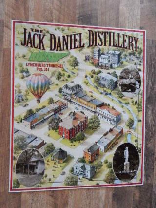 Jack Daniel Distillery Lynchburg Tennessee Whiskey 23x27.  5 Tin Metal Sign Rare