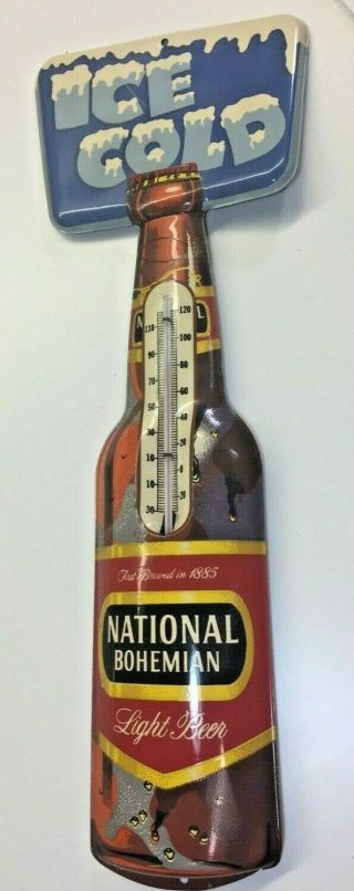 Real National Bohemian Beer Advertising Tin Litho Thermometer Dated 1964