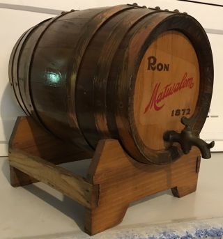 Vtg Ron Matusalem Since 1872 Wood Barrel Whiskey Cask Rum Keg With Spout Stand