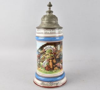 Antique German Porcelain Beer Stein Occupational Swiss Cheese Maker C.  1890