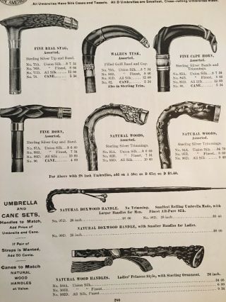 Vintage 1905 Cane Handle Silk Umbrella Horn Wood Design Illustrated Ad Page