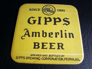 Circa 1930s Gipps Amberlin Beer Coaster,  Peoria,  Illinois