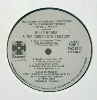 WILLY WONKA & THE CHOCOLATE FACTORY - WALTER SCHARF - PARAMOUNT LP 3
