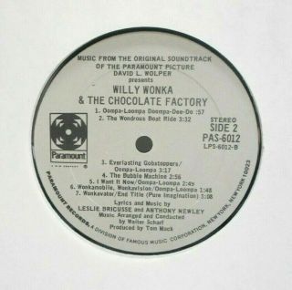 WILLY WONKA & THE CHOCOLATE FACTORY - WALTER SCHARF - PARAMOUNT LP 4