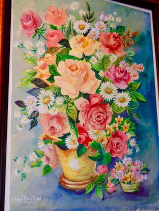 Ethel Barton;vintage Watercolor;signed;roses;flowers;new York;listed - Nr