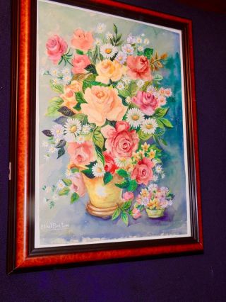 ETHEL BARTON;VINTAGE WATERCOLOR;SIGNED;ROSES;FLOWERS;NEW YORK;LISTED - NR 2