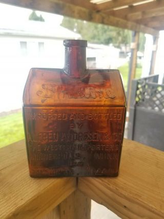 Rare Smokine Log Cabin Bottle Alfred Andresen Minneapolis Bitters Whisky Antique