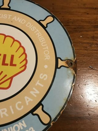 1933 SHELL MARINE LUBRICANTS PORCELAIN GAS PUMP SIGN,  SHELL OIL CO. 2