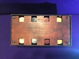 Antique Clay Poker Chips w/ Decorative Cardboard Case & Mahogany Caddy 8
