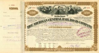 Michigan Central Railroad Company Issued To F.  W.  Vanderbilt - $5,  000