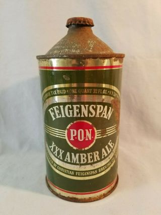 1 Quart Cone Top Feigenspan P.  O.  N.  Xxx Amber Ale Empty Beer Can & Cap