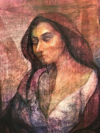 Hector Carrizosa " Justina " 33x40 Painting Abstract Green Eyes Woman