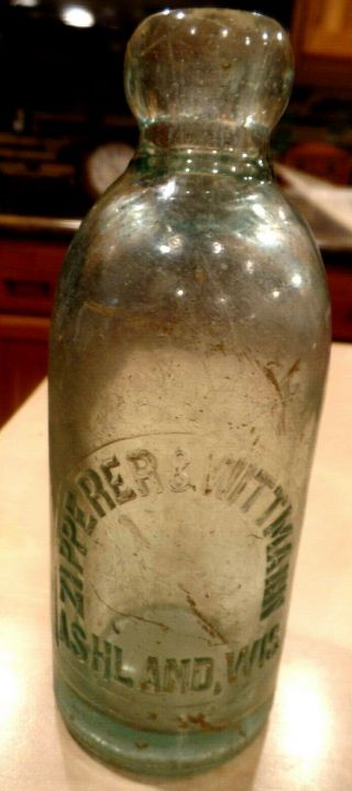 Very Rare Zipperer & Wittmann Hutchinson Soda Bottle Ashland Wisconsin Wis Wi