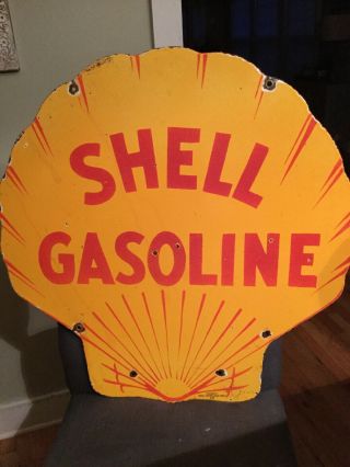 1930s Shell Double Sided Porcelain Sign