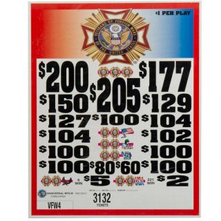 " Vfw " 3 Window Pull Tab Tickets - 3132 Total Payout $2410 Us (48)