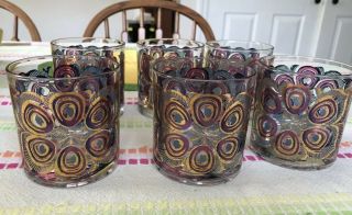 Set Of 6 Glasses Gold,  Blue,  Purple Tumblers Georges Briard???not Signed See Des.