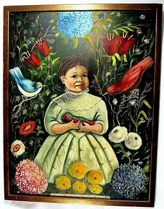 Early Agapito Labios Portrait Of Girl In A Garden Fine Mexican Painting