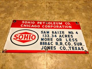 Porcelain Sohio Petroleum Company Oil Well Lease Sign