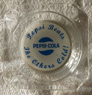 Vintage Pepsi Ash Tray,  Glass,  Square,  Pepsi Beats The Others Cold