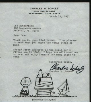 Charles Schulz Hand Signed Autographed Letter W/coa - Snoopy - Peanuts