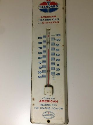 Vintage Advertising American Oil Thermometer Sign Tin Can Gas Standard Amoco
