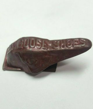 Vtg Rare Advertising Red Goose Shoes Clicker Head 1900s Embossed Stamped Steel