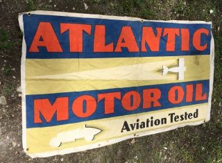 Atlantic Motor Oil Canvas Banner Aviation Old Sweeney Litho Belleville NJ 2