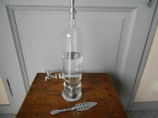 Vintage French Glass Alcohol Or Absinthe Fountain & Spoon