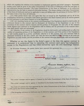 Vivian Vance From I Love Lucy Autographed Motion Picture Contract