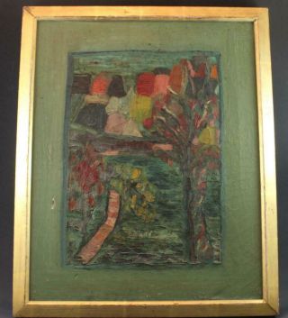 Signed Abstract Mid - Century Modern Landscape Painting W/ Frame